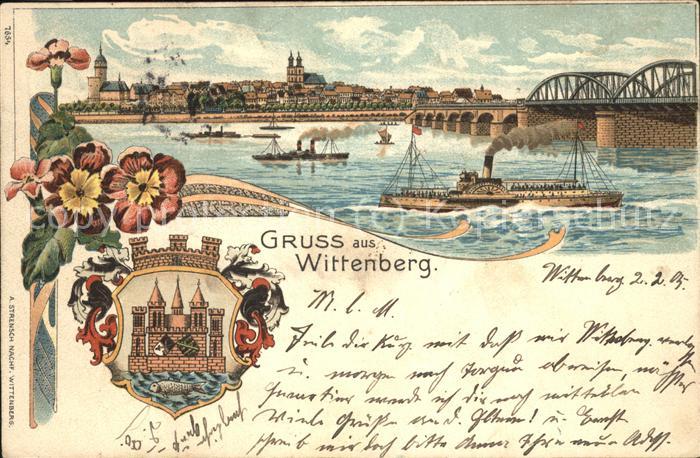 Wittenberg Lutherstadt Elbbrücke Seitenraddampfer Wappen