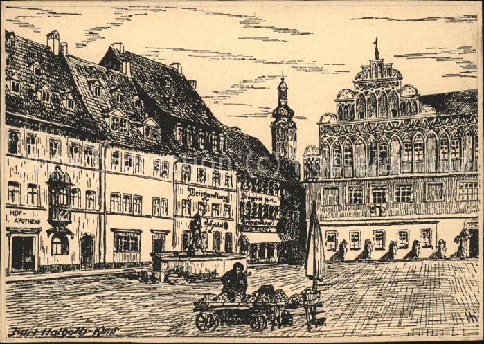 Weimar Thueringen Marktplatz K. Halboth-Wmr. Kuenstlerkarte