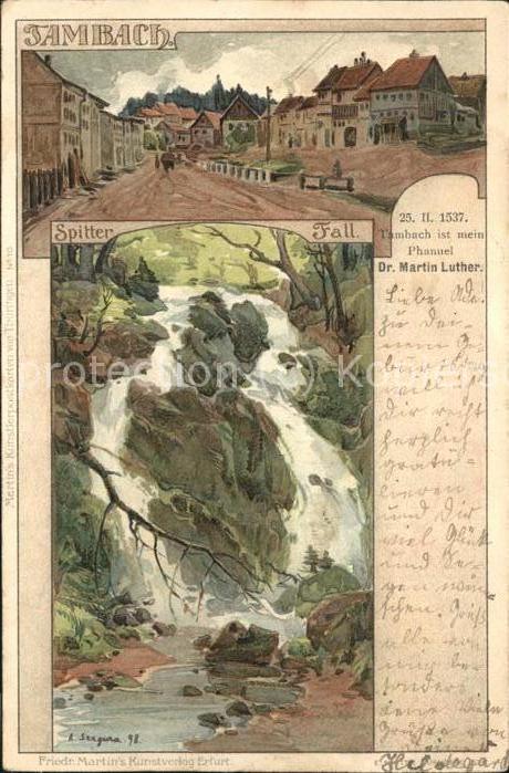 Tambach-Dietharz Panorama Splitterfall Kuenstlerkarte