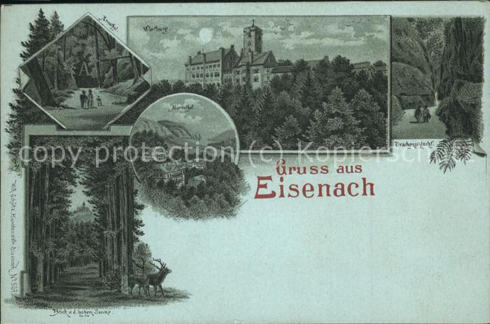 Eisenach Thueringen Wartburg bei Nacht Drachenschlucht Marienthal Hohe Sonne