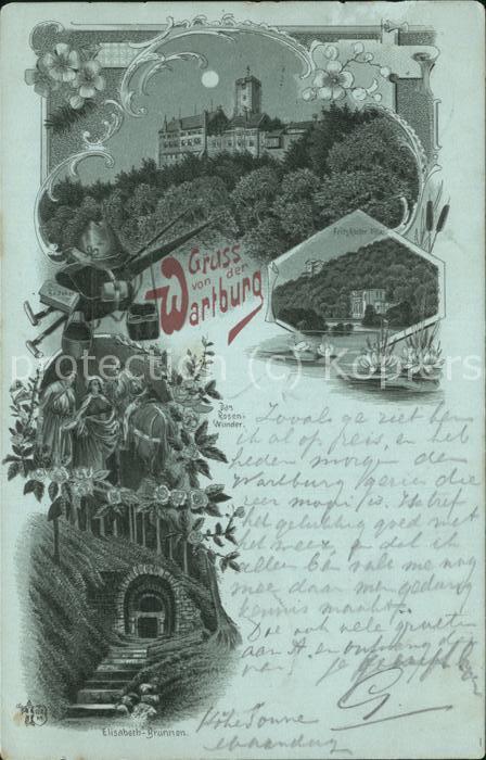 Wartburg Eisenach Wartung bei Nacht Elisabethen-Brunnen F