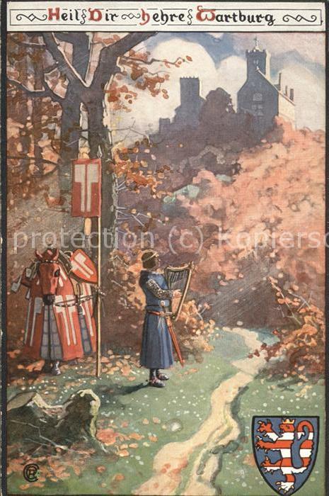 Wartburg Eisenach Wartburg Ritter Pferd Wappen Kuenstlerkarte