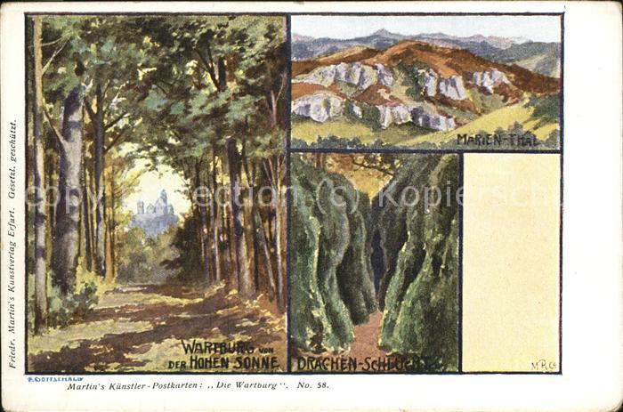Wartburg Eisenach Wartburg von der Hohen-Sonne Mariental Drachenschlucht Kuenstl