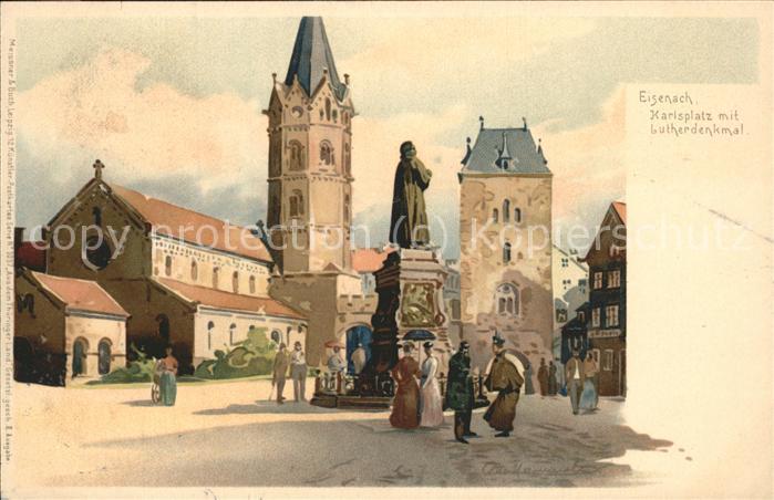 Eisenach Thueringen Karlsplatz mit Lutherdenkmal Kuenstlerkarte