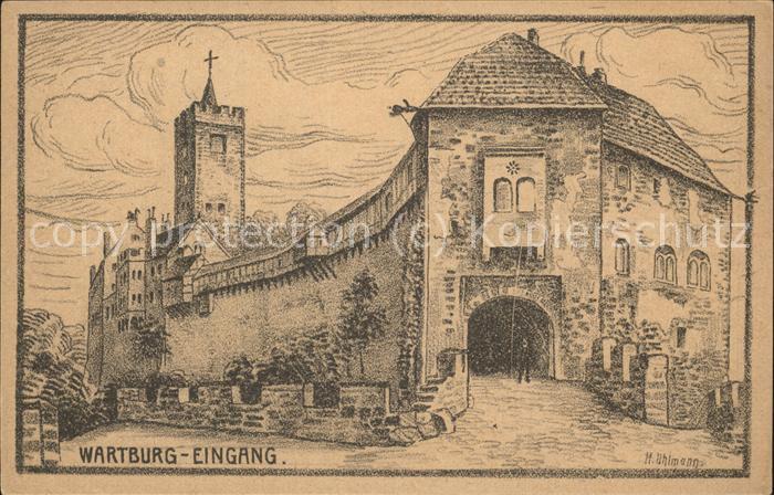 Wartburg Eisenach Wartburg Eingang Kuenstlerkarte Bleistiftzeichnung H.Uhlmann