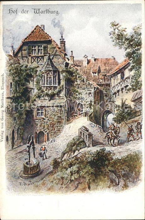 Wartburg Eisenach Wartburg Burghof Soldaten Kuenstlerkarte