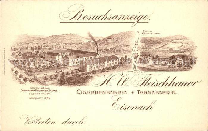 Eisenach Thueringen Cigarrenfabrik Tabakwaren H.W. Fleishch