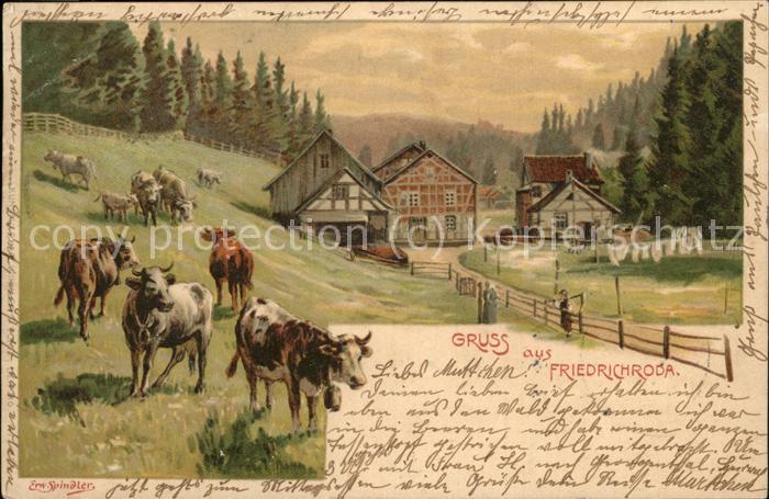 Friedrichroda Häuser mit Kuhherde Künstlerkarte