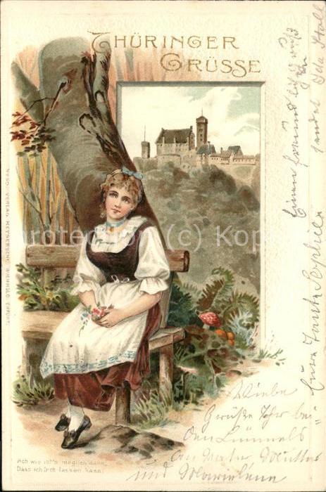 Wartburg Eisenach Wartburg Junge Frau in Tracht Praegedruck