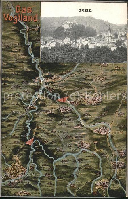 Greiz Thueringen Panorama Landkarte vom Vogtland