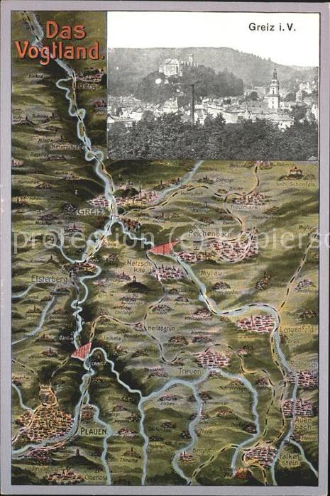 Greiz Thueringen Panorama Landkarte vom Vogtland