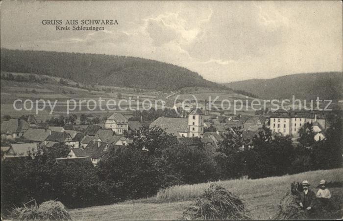 Muehlhausen Thueringen Schwarza Panorama Heuernte