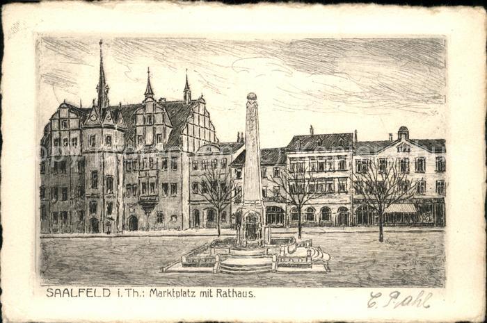 Saalfeld Saale Marktplatz Rathaus Künstlerkarte Pahl