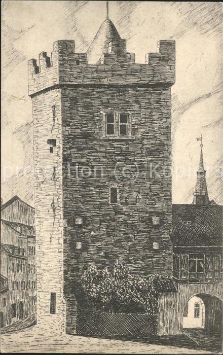 Saalfeld Saale Kuenstlerkarte Darrtor Original Federzeichnung Herm. Reich