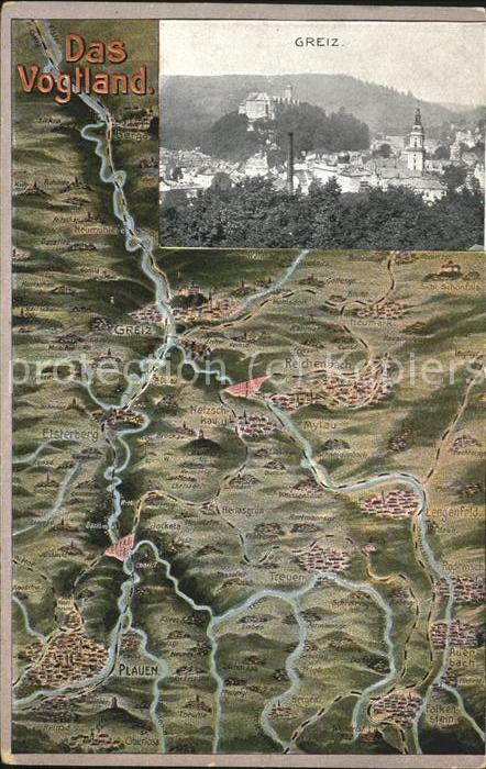 Vogtland Region Greiz Landkarte Vogelschau