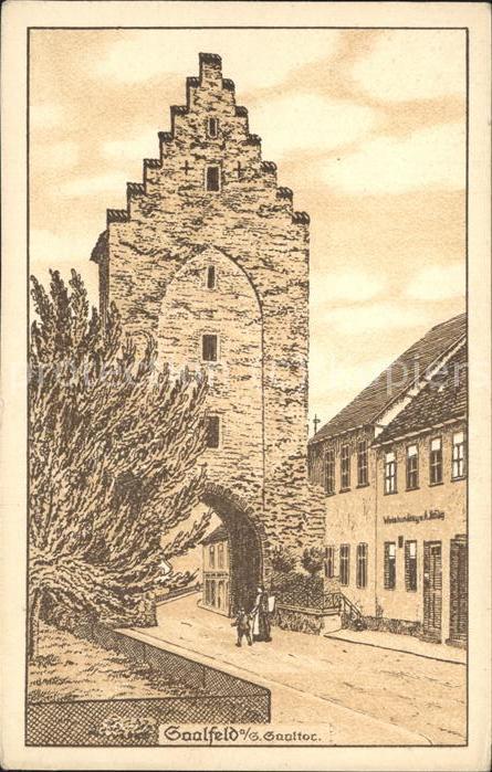 Saalfeld Saale Tor Zeichnung Kuenstlerkarte