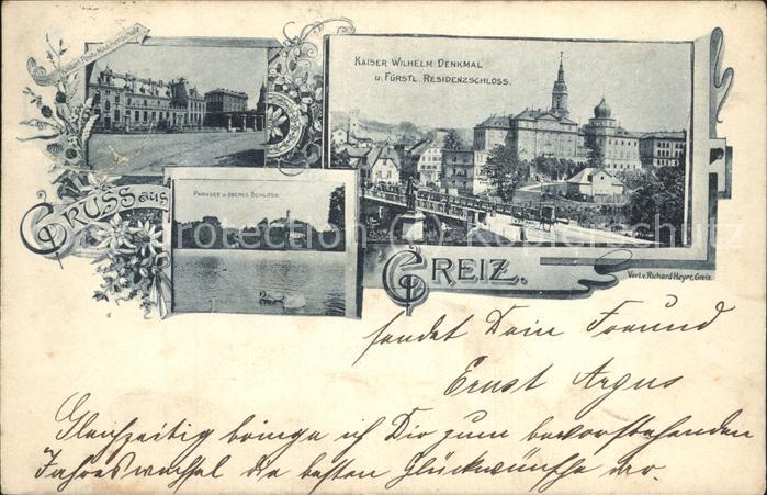 Greiz Thueringen Kaiser Wilhelm Denkmal Fuerstl. Resisdenzschloss