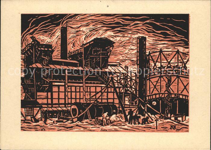 Weida Thueringen Im Gaswerk Linolschitt Kuenstlerkarte Horst Dahnert