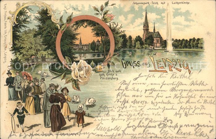 Leipzig Johannapark Teich Lutherkirche Kath Kir