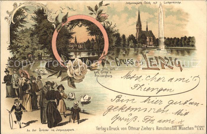 Leipzig Johannapark Brücke Teich Lutherkirche P