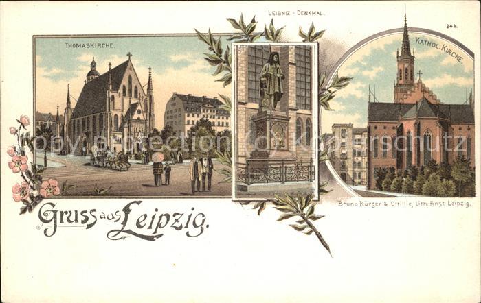 LEIPZIG Sachsen Thomaskirche Leibniz Denkmal Kath Kirche