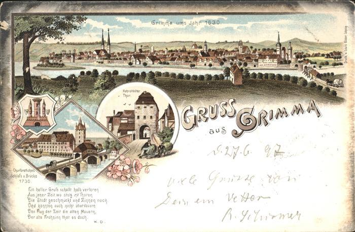 Grimma um 1630 Churfürstliches Schloss mit Brü