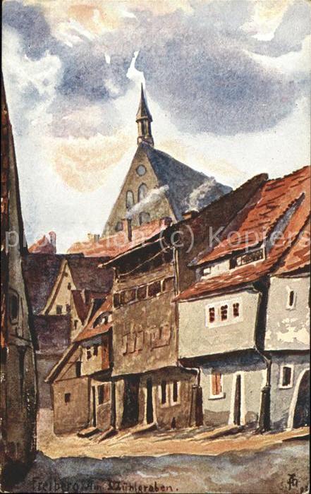 Freiberg Kornblumentag Kuenstlerkarte Gasse Kirche