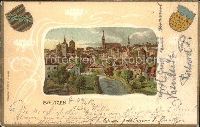 Bautzen Panorama am Fluss Prägedruck