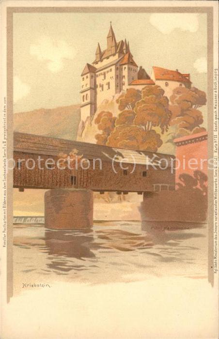 Kriebstein Burg Holzbruecke Kuenstlerkarte