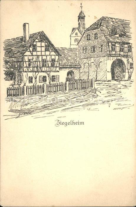 Ziegelheim Kuenstlerkarte Strasse mit Kirchturm