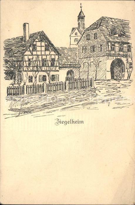 Ziegelheim Kuenstlerkarte Strasse mit Kirchturm