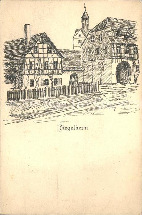 Ziegelheim Kuenstlerkarte Strasse mit Kirchturm