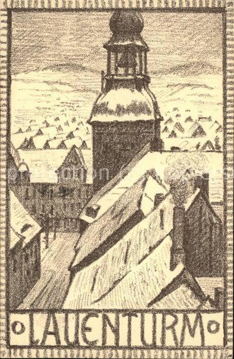 Bautzen Sachsen Lauenturm Kuenstlerkarte Steinzeichnung E. Scheibe