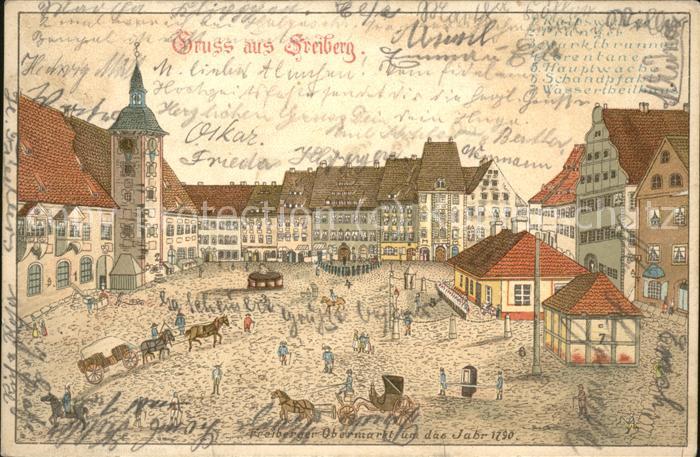 Freiberg Obermarkt um 1790 Zeichnung