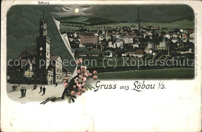 Loebau Sachsen Panorama Kirche bei Nacht