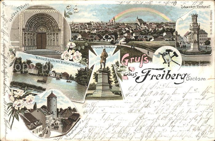 Freiberg Kreuzteich mit Kreuzmühle Bismarck-Denk