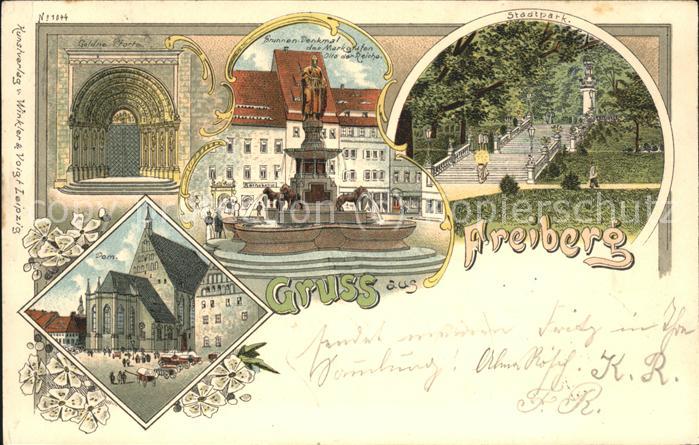 Freiberg Dom Goldene Pforte Stadtpark Brunne