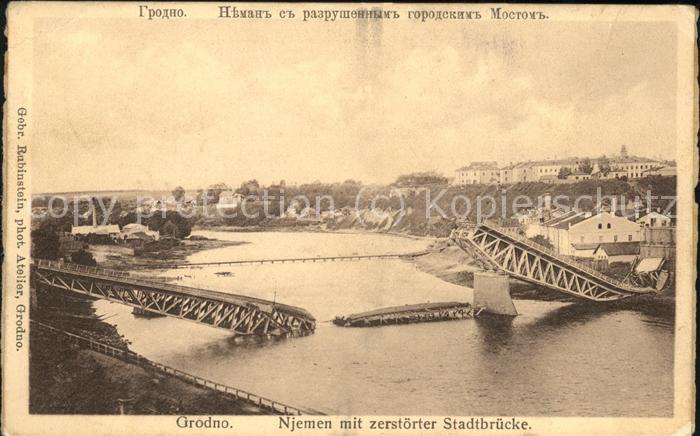 Grodno Hrodna Belarus Njemen mit zerstörter Stadtbrücke