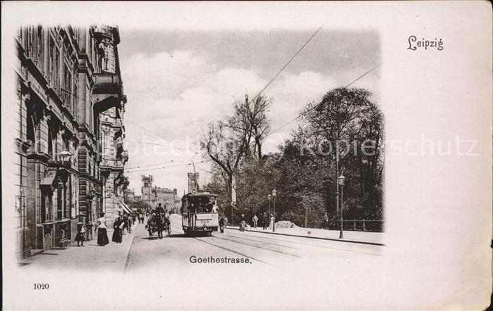 Leipzig Goethestrasse mit Strassenbahn u.Pferde