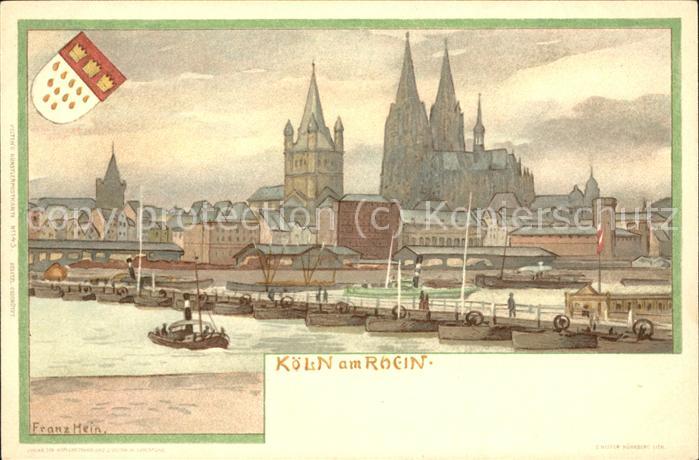 Koeln Rhein Blick zum Dom (Künstlerkarte v.Franz He
