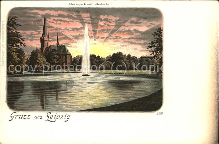 Verlag Garte Leipzig Litho Nr. 4182 Leipzig Johannapark mit Lutherkirche