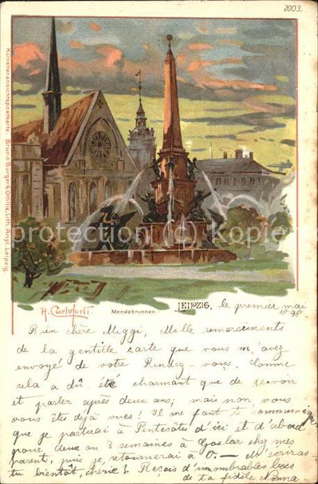 Verlag Buerger Leipzig Nr. 2003 Leipzig Mendebrunnen R. Carloforli