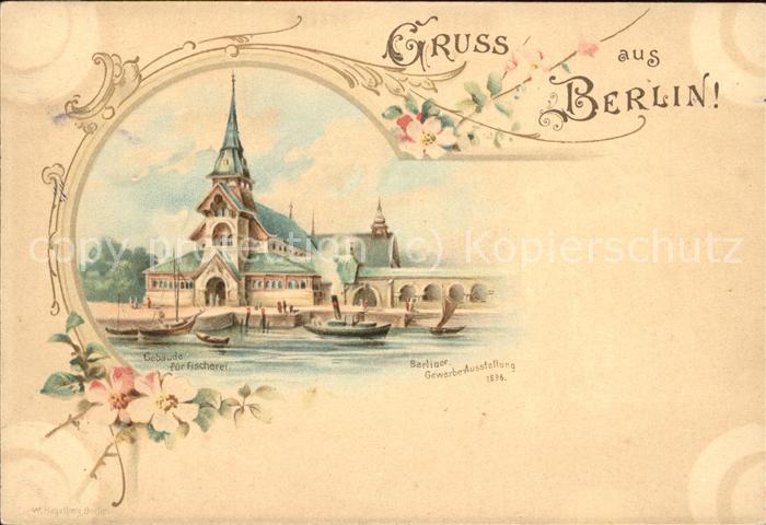 Kuenstlerkarte W.Hagelberg Berlin Gebaeude fuer Fischerei