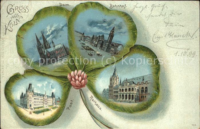Kleeblatt-Litho Köln Dom Bahnhof Post Rathaus