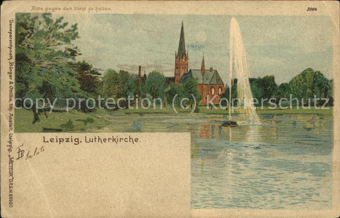 Verlag Buerger Leipzig Nr. 3004 Leipzig Lutherkirche Fontaine