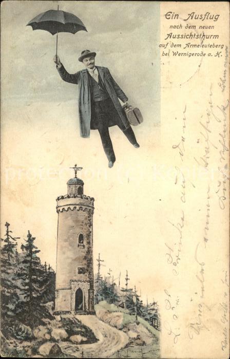 Regenschirmkarte im Fluge ueber Wernigerode Armeleuteberg Aussichtsturm