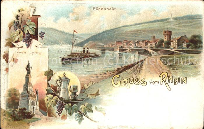 Ruedesheim Rhein mit National-Denkmal