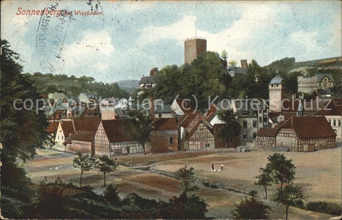 Sonnenberg Wiesbaden mit Burgruine (Bahnpoststempel)