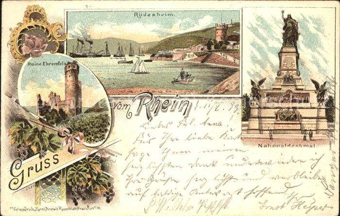 Ruedesheim Rhein Nationaldenkmal u.Ruine Ehrenfels
