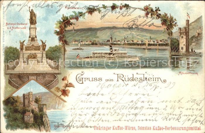 Ruedesheim Rhein mit Mäusethurm u.Nationaldenkmal